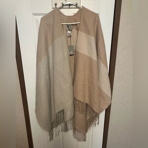 Soia & Kyo Tan and Cream Fringe Cape